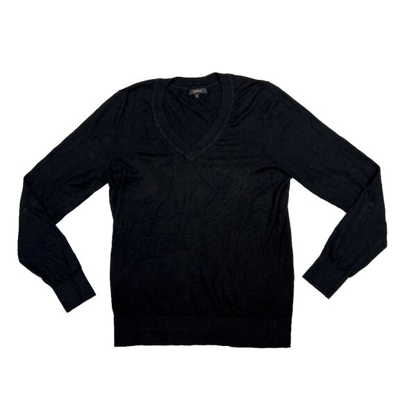 Quince Lightweight Organic Cotton Cashmere V-Neck Ribbed Sweater Black Sz S NWOT - Picture 2 of 5